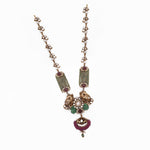 Antique Silver Long Necklace with Green Beads & White Stones Ivanah Silver