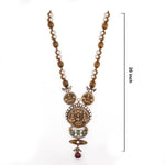 92.5 Silver Gold Plated Long Necklace - Lakshmi Pendant with White Stones Ivanah Silver