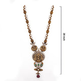 92.5 Silver Gold Plated Long Necklace - Lakshmi Pendant with White Stones Ivanah Silver
