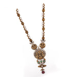 92.5 Silver Gold Plated Long Necklace - Lakshmi Pendant with White Stones Ivanah Silver