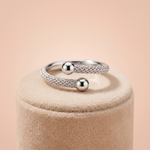 Woven Silver-Tone Bypass Ring with Polished Sphere Ends Ivanah Silver