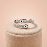 Woven Silver-Tone Bypass Ring with Polished Sphere Ends Ivanah Silver