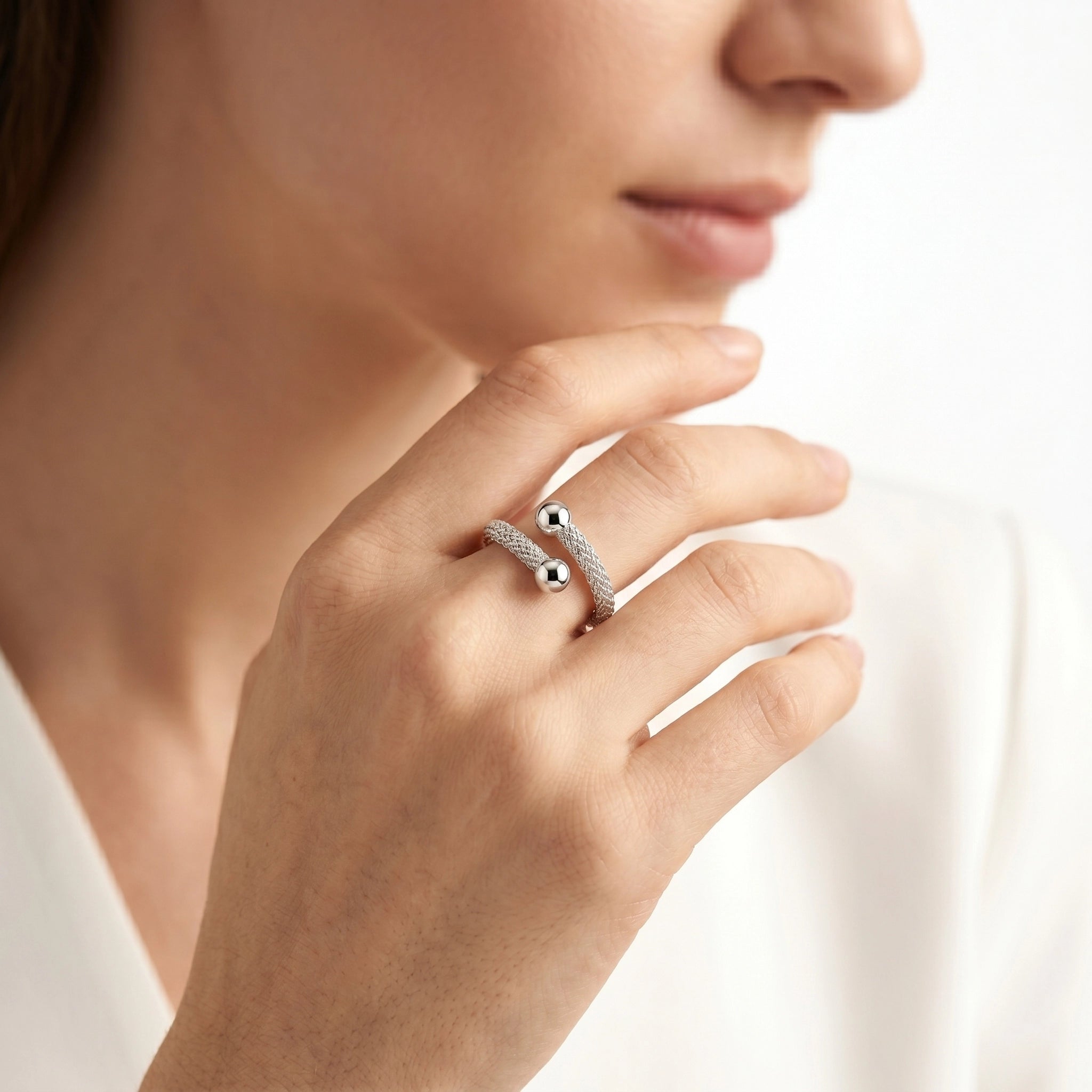 92.5 Silver Textured Open Ball Ring Ivanah Silver