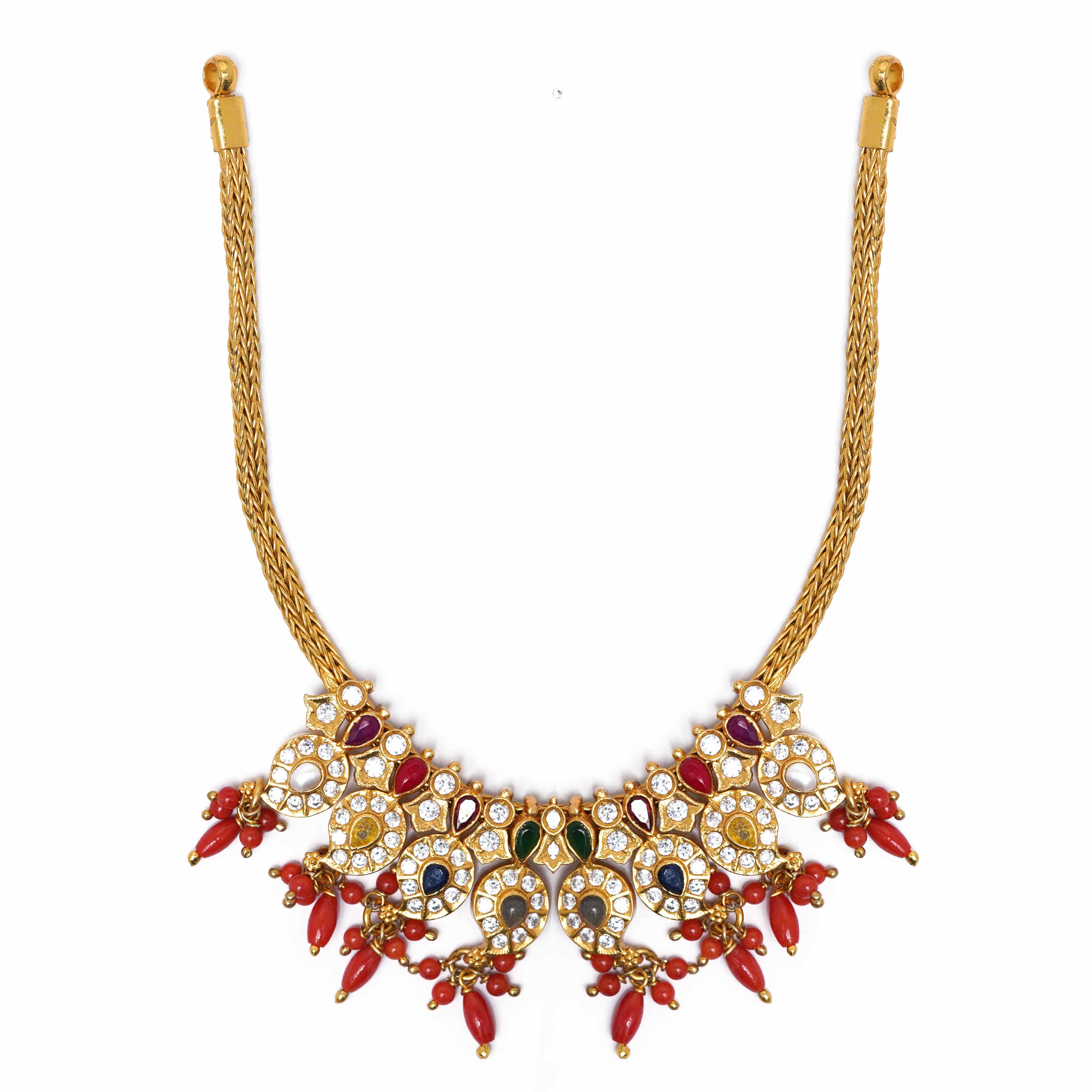92.5 Silver Floral Pendant Necklace with Coral Beads & Gold Plating Ivanah Silver