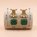 92.5 Silver Gold-Plated Carved Green Stone Drop Dangler Ivanah Silver