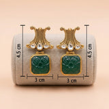 92.5 Silver Gold-Plated Carved Green Stone Drop Dangler Ivanah Silver