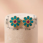 Gold-Plated 92.5 Silver Vibrant Teal Floral Stud Ivanah Silver