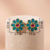 Gold-Plated 92.5 Silver Vibrant Teal Floral Stud Ivanah Silver