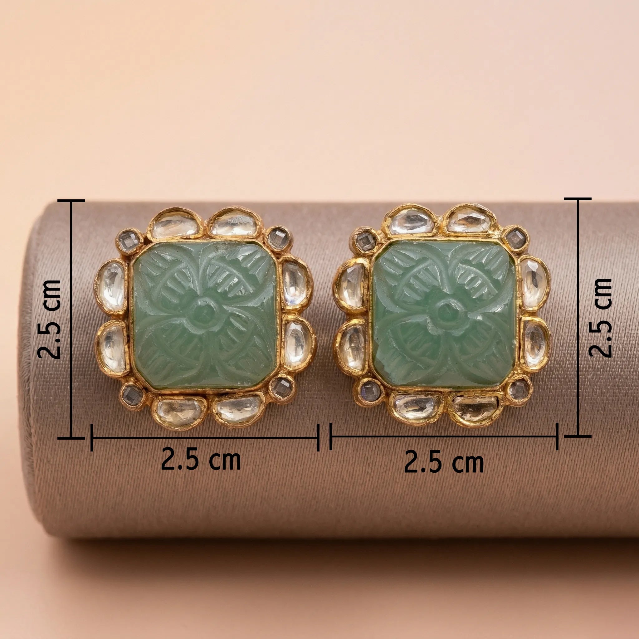 92.5 Silver Gold-Plated Carved Green Stone Stud Ivanah Silver