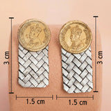 Two-Tone 92.5 Silver Vintage Coin & Woven Drop Stud Ivanah Silver