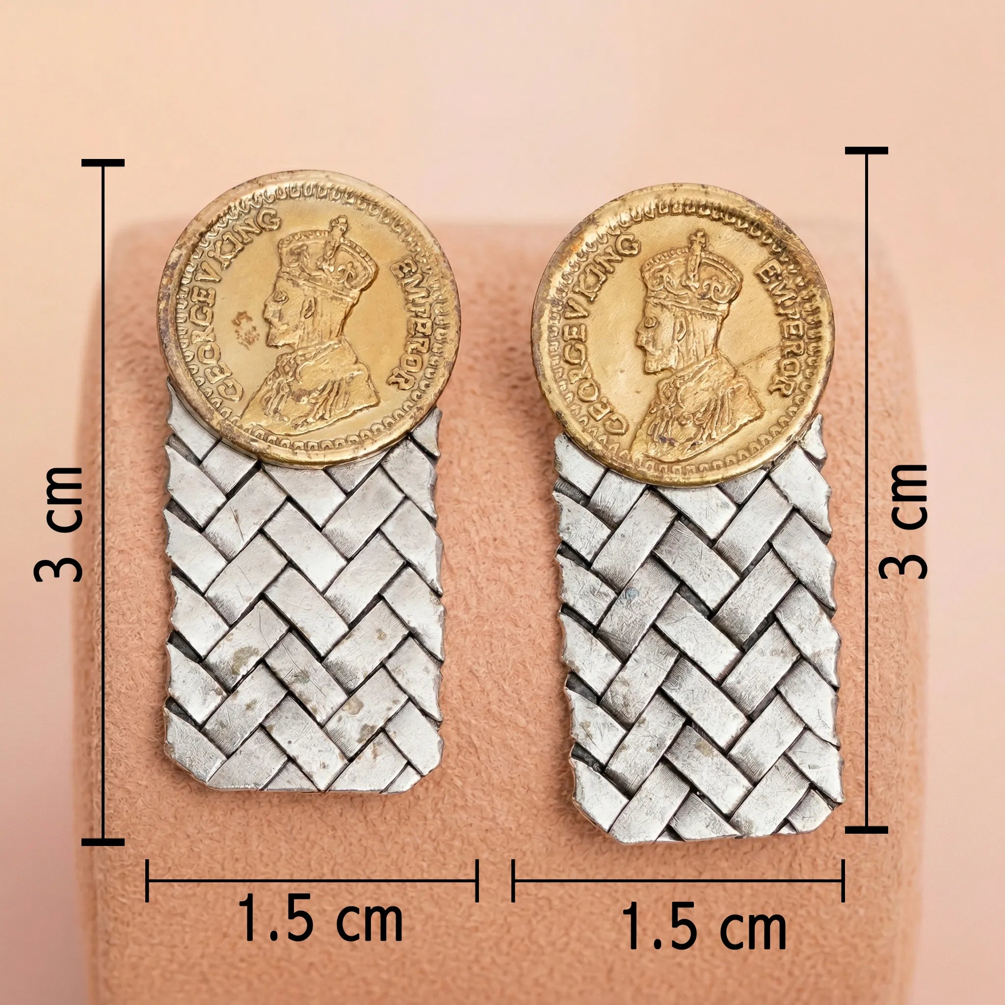 Two-Tone 92.5 Silver Vintage Coin & Woven Drop Stud Ivanah Silver