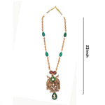 92.5 Silver Gold Plated Antique Twin Peacock Necklace with Green Beads Ivanah Silver