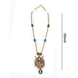 92.5 Silver Gold Plated Antique Twin Peacock Necklace with Green Beads Ivanah Silver