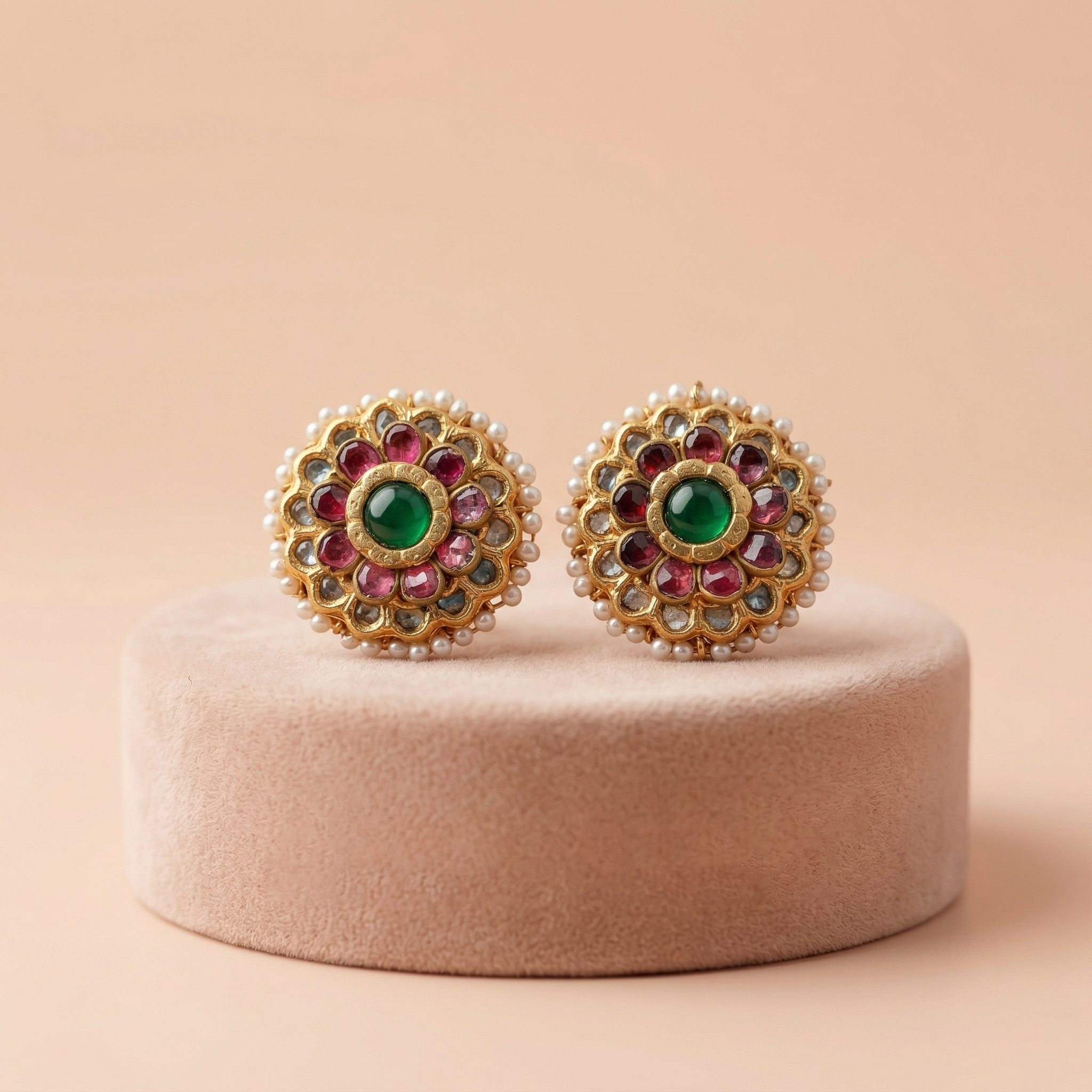 92.5 Silver Emerald Chakra Studs with Pearl Clusters Ivanah Silver