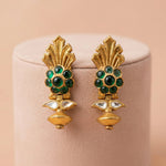 92.5 Gold-Plated Antique Silver Floral Emerald Drop Earring Ivanah Silver