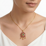 Traditional Gold-Toned Circular Multi-Stone Pendant Ivanah Silver