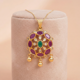 Traditional Gold-Toned Circular Multi-Stone Pendant Ivanah Silver