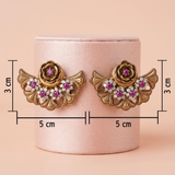 Antique Gold Rose & Fan Floral Statement Earrings Ivanah Silver