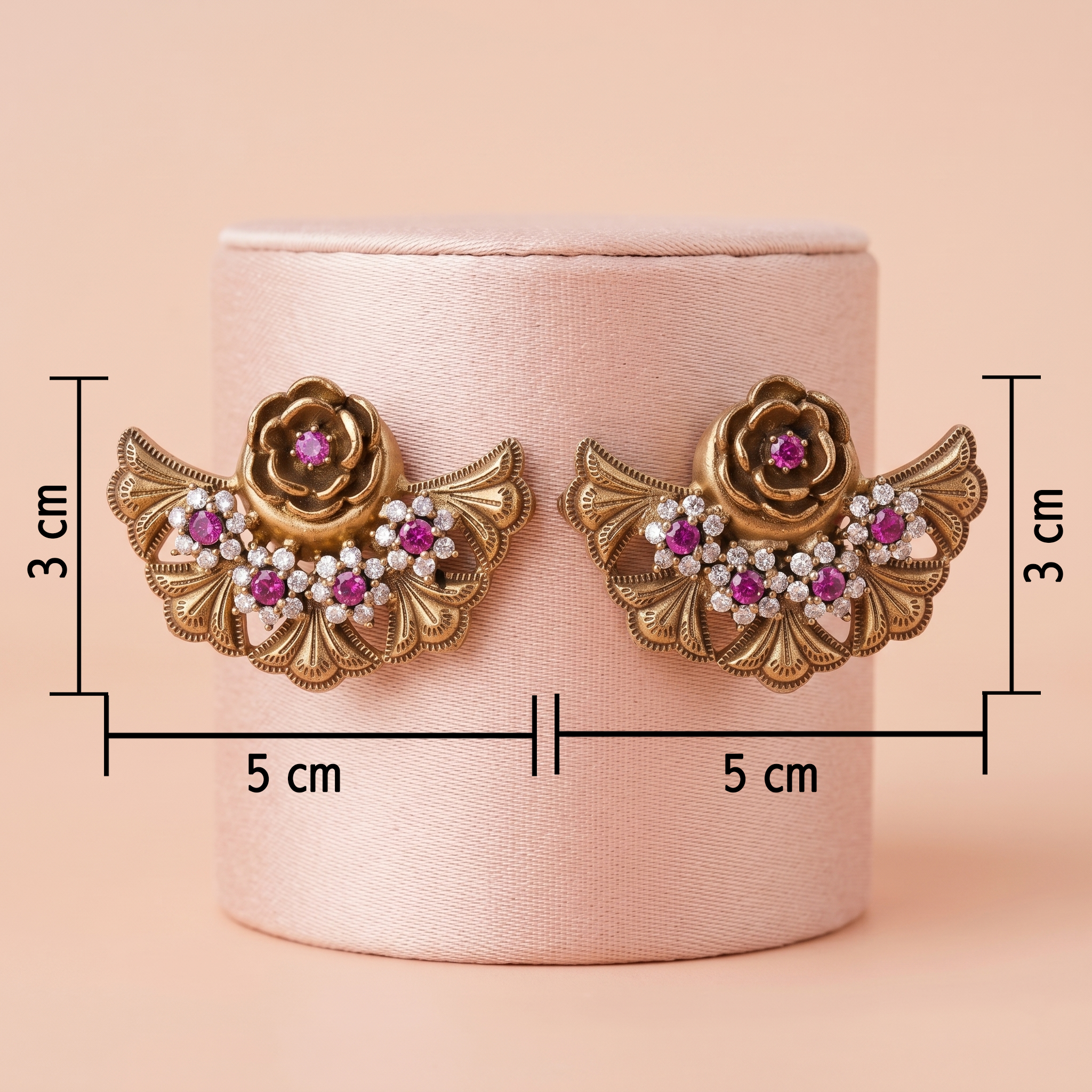 Antique Gold Rose & Fan Floral Statement Earrings Ivanah Silver