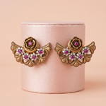 Antique Gold Rose & Fan Floral Statement Earrings Ivanah Silver