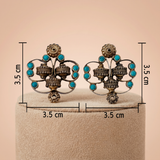 Antique Gold Turquoise Tribal Filigree Earrings Ivanah Silver