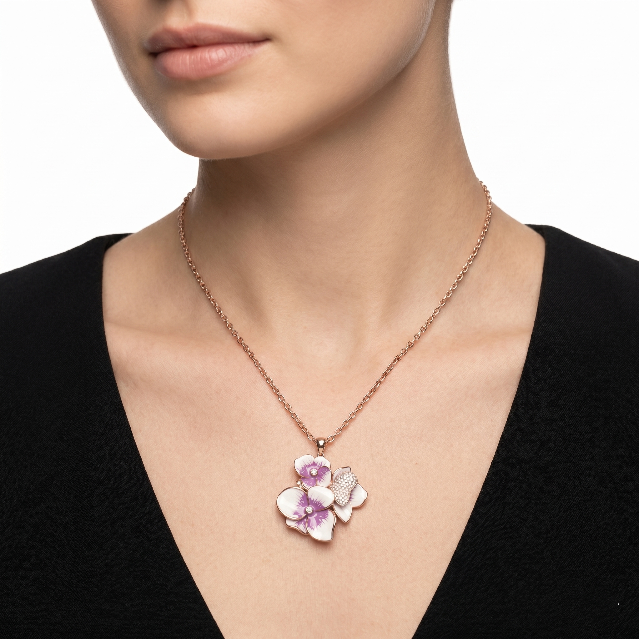 Rose Gold Floral Enamel Pendant Ivanah Silver