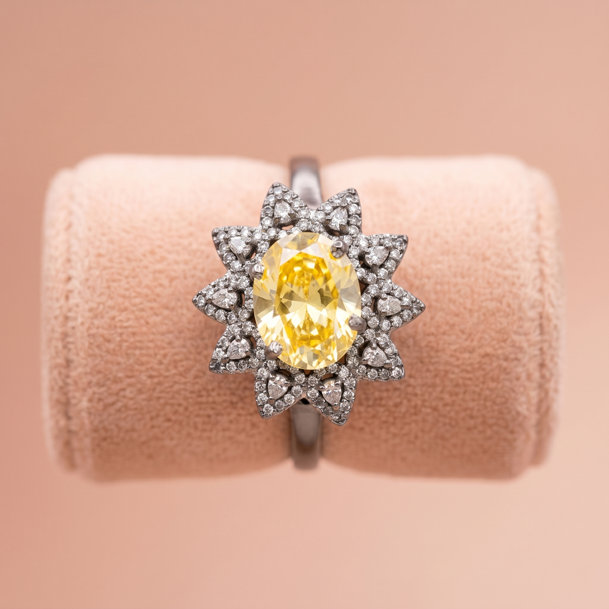 Oval Cut Yellow Crystal Sunburst Cocktail Ring Ivanah Silver