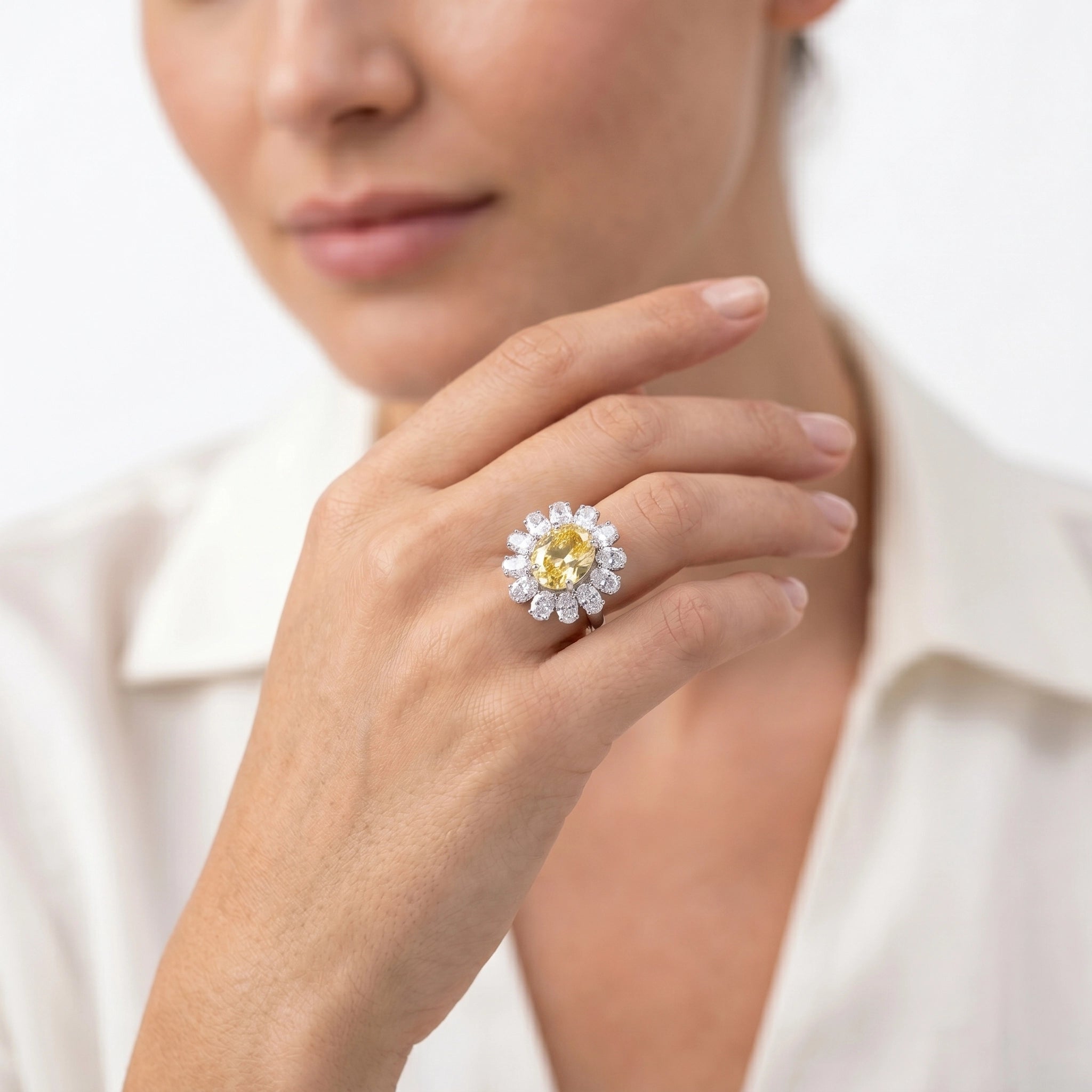 92.5 Silver Yellow Oval Gemstone Ring Ivanah Silver