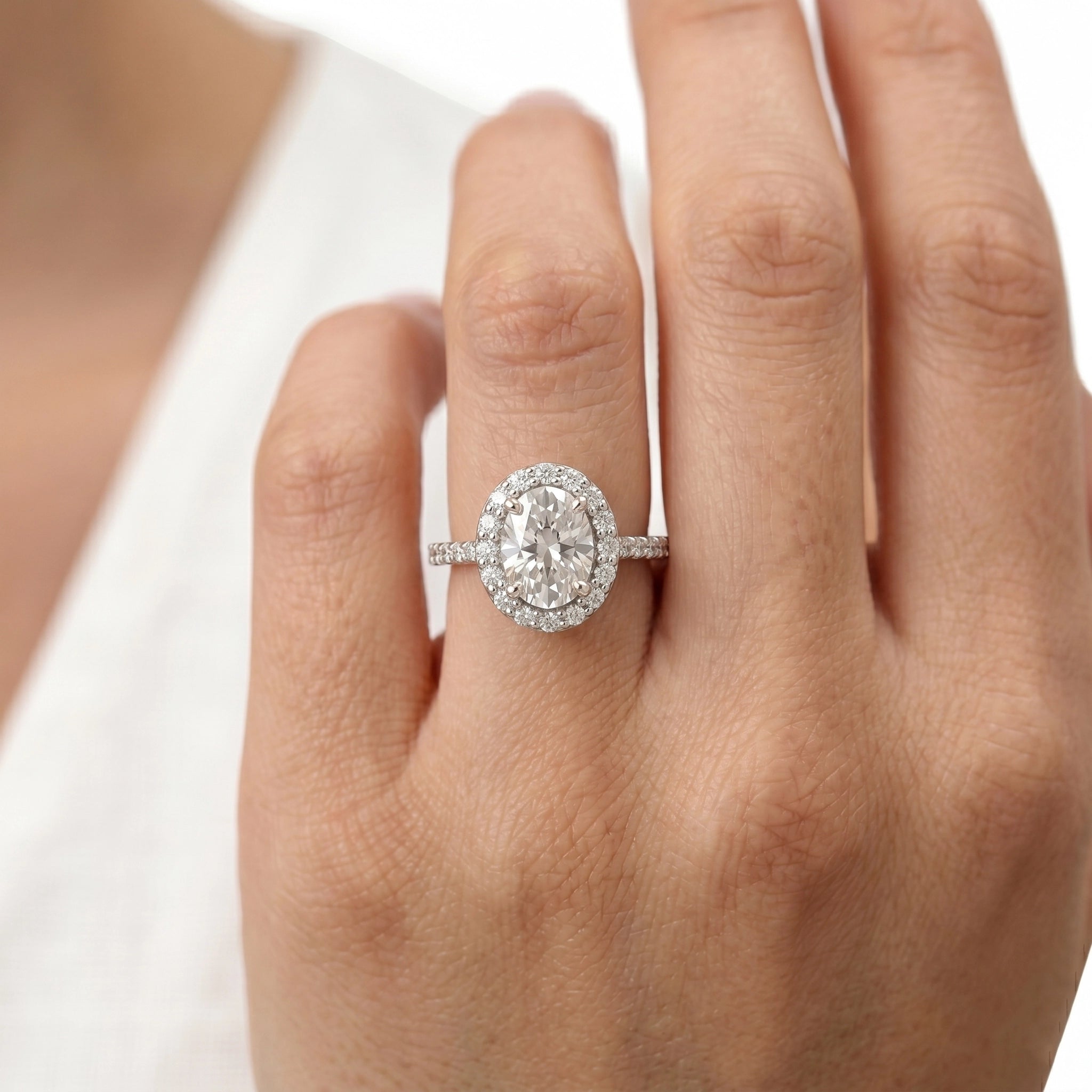 92.5 Silver Oval Solitaire Halo Ring Ivanah Silver