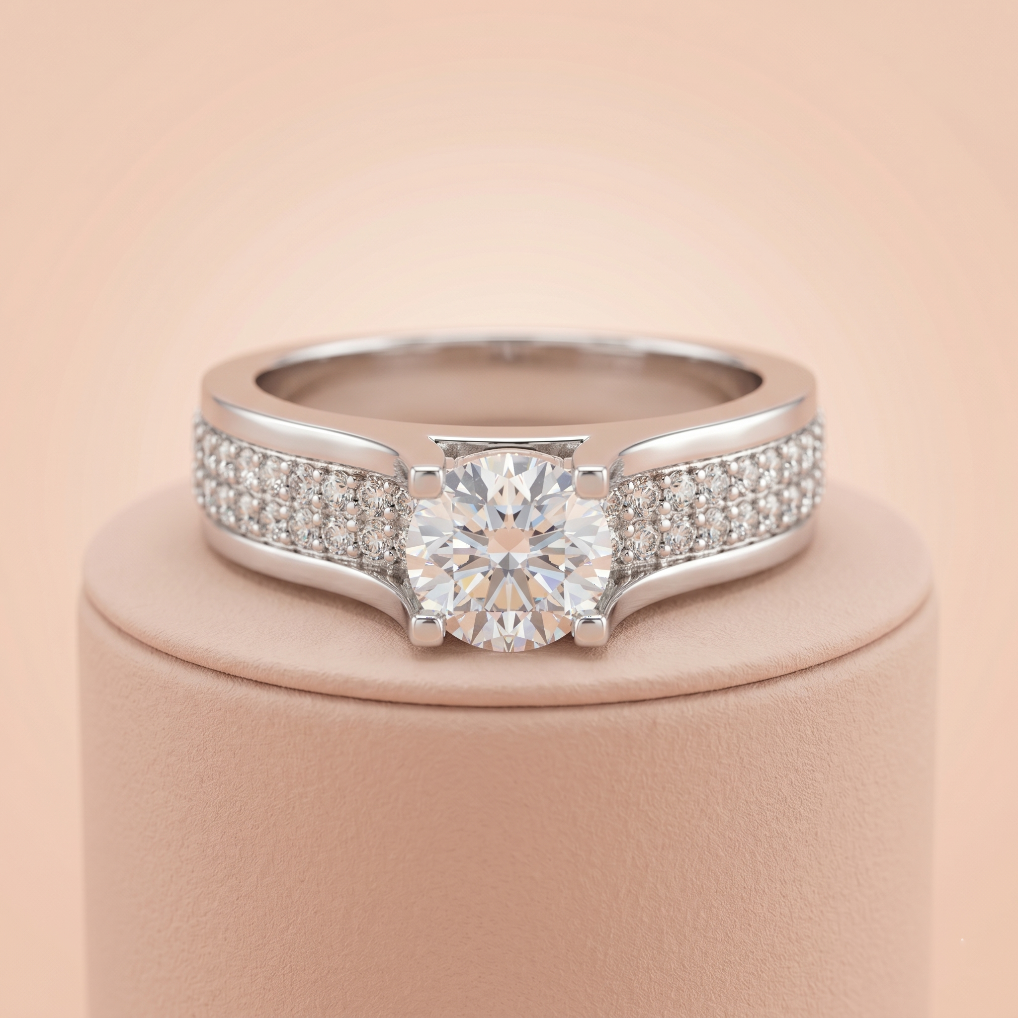 Elegant Round Brilliant Pavé Solitaire Ring Ivanah Silver