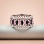 Elegant Pink & Black Marquise Eternity Ring Ivanah Silver