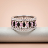 Elegant Pink & Black Marquise Eternity Ring Ivanah Silver