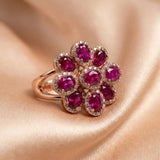 92.5 Vibrant Rose Gold Gemstone Flower with Split Band Ring Ivanah Silver