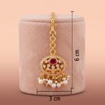 Antique Gold Oval Floral Maang Tikka with Ruby Red Center Stone Ivanah Silver