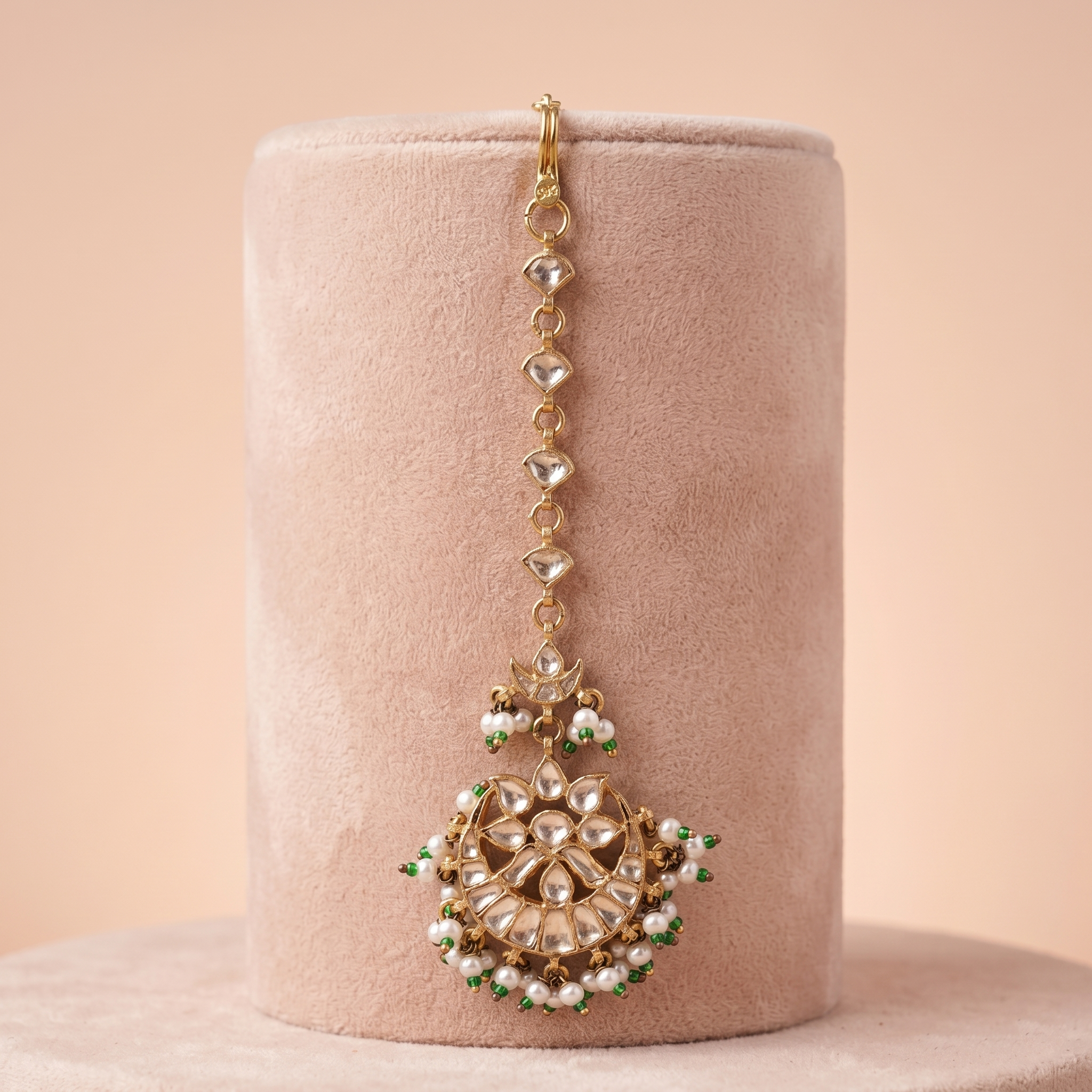 Antique Gold Kundan & Pearl Crescent Maang Tikka Ivanah Silver