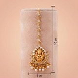 Antique Gold Goddess Lakshmi Temple Maang Tikka with Pearls Ivanah Silver