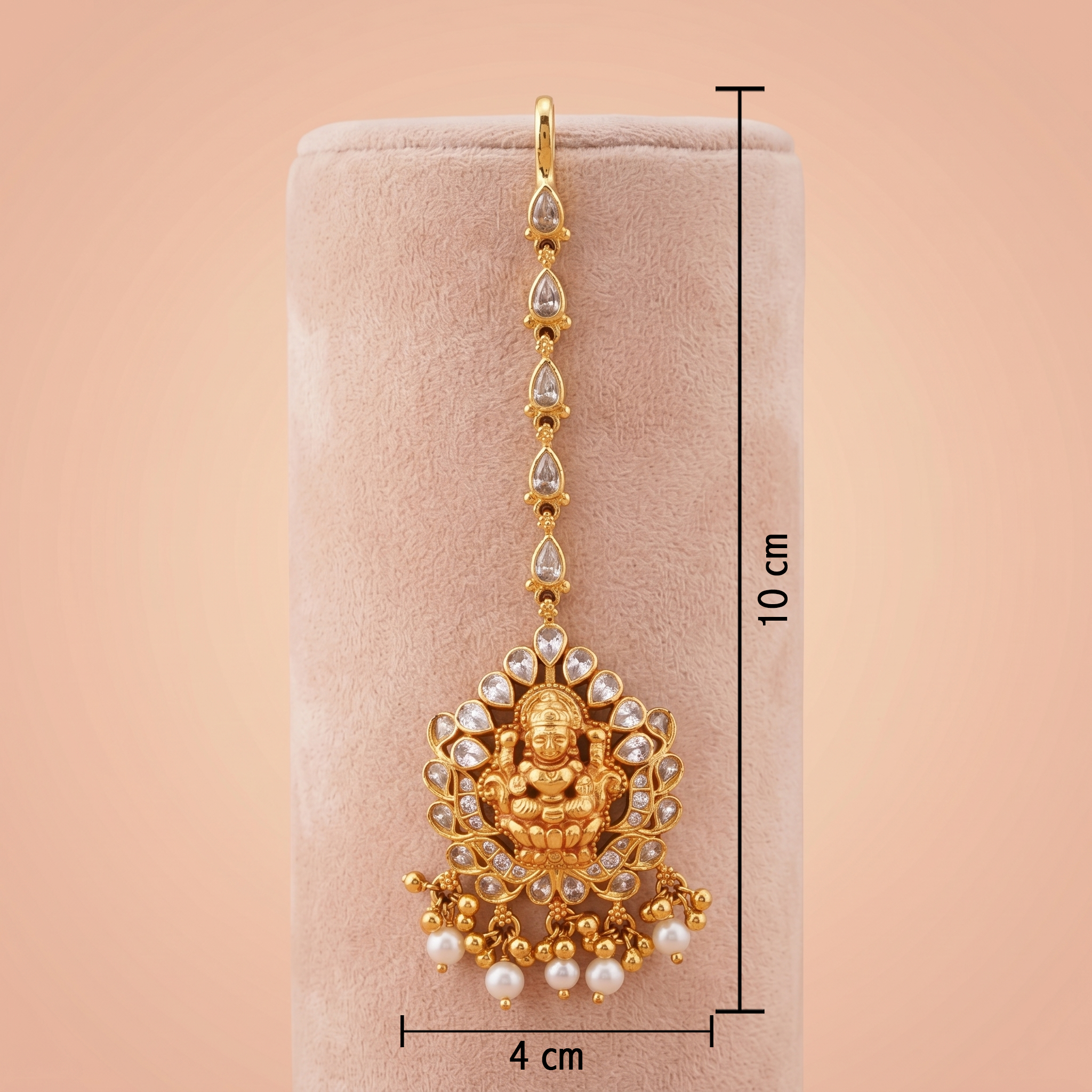 Antique Gold Goddess Lakshmi Temple Maang Tikka with Pearls Ivanah Silver