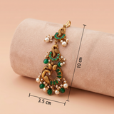 Antique Gold Peacock Step Maang Tikka with Emerald Green Stones & Pearls Ivanah Silver