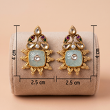 Antique Gold Carved Mint Stone & Kundan Statement Earrings Ivanah Silver
