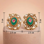 92.5 Silver Gold-Plated Antique Green & Pink Cluster Stud Ivanah Silver
