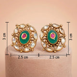 92.5 Silver Gold-Plated Antique Green & Pink Cluster Stud Ivanah Silver