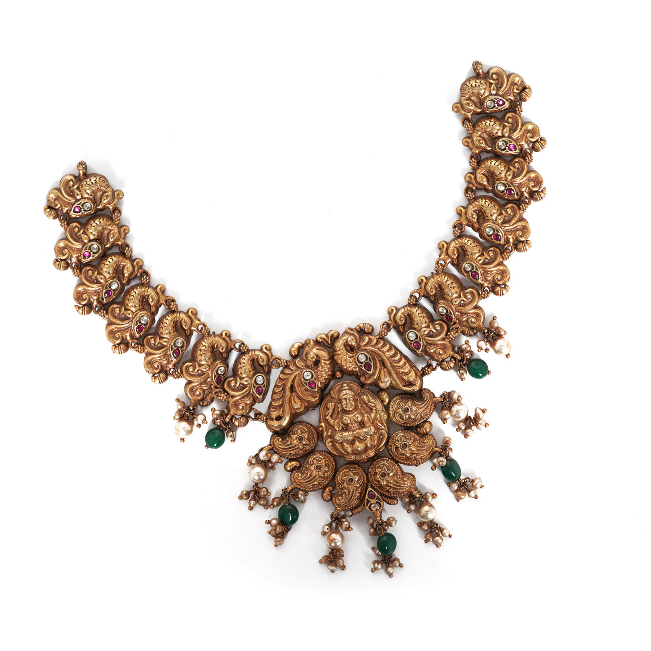 92.5 Silver Gold Plated Divine Lakshmi Peacock Heritage  Necklace Ivanah Silver