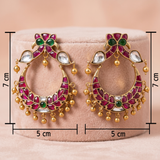 Antique Gold Ruby & Emerald Crescent Chandbali Earrings with Ghungroo Drops Ivanah Silver