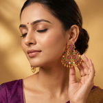 Antique Gold Multicolored Peacock Drop Earrings with Ghungroo Fringe Ivanah Silver