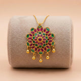 92.5 Gold Plated Silver Ruby & Emerald Floral Pendant Ivanah Silver