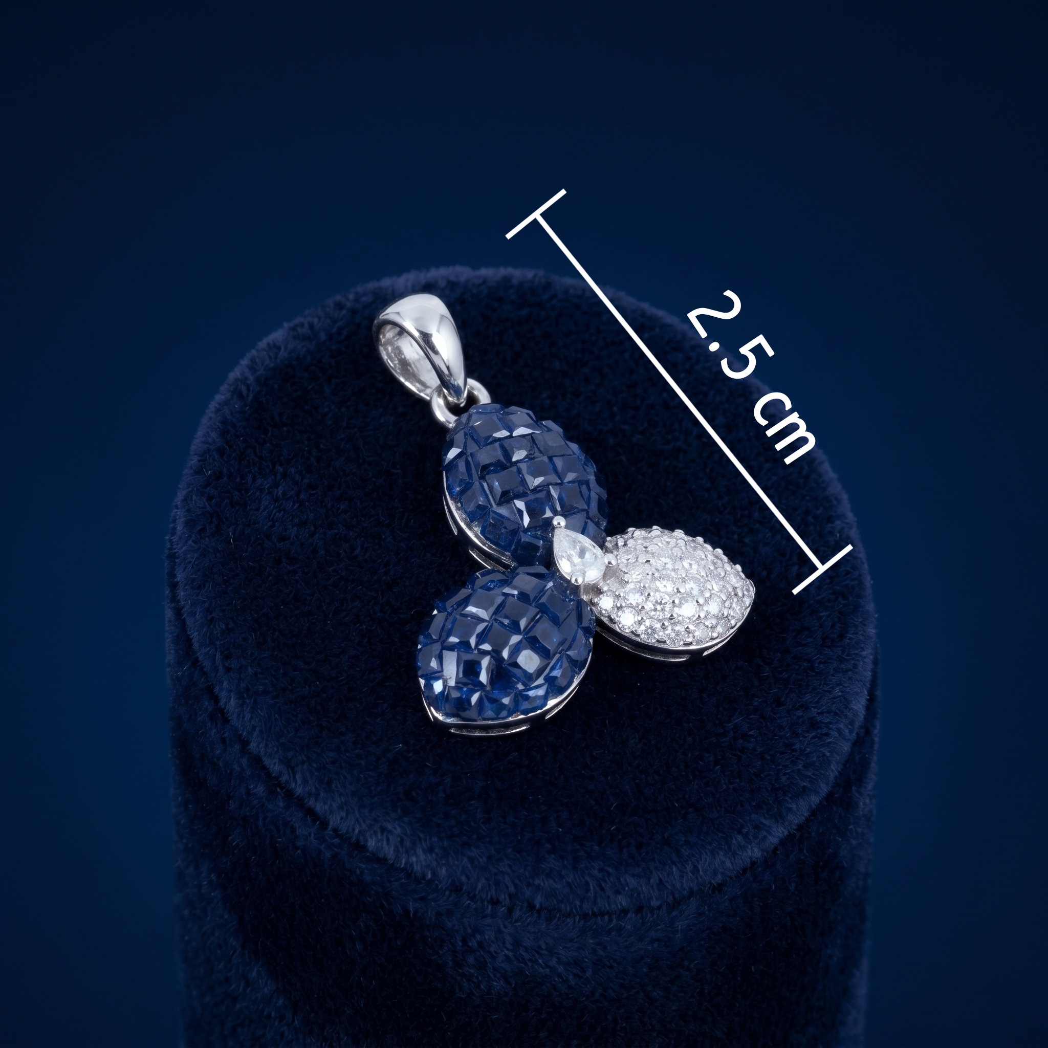 Sapphire Blue and Pavé Crystal Floral Cluster Pendant Ivanah Silver