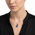 Sapphire Blue and Pavé Crystal Floral Cluster Pendant Ivanah Silver