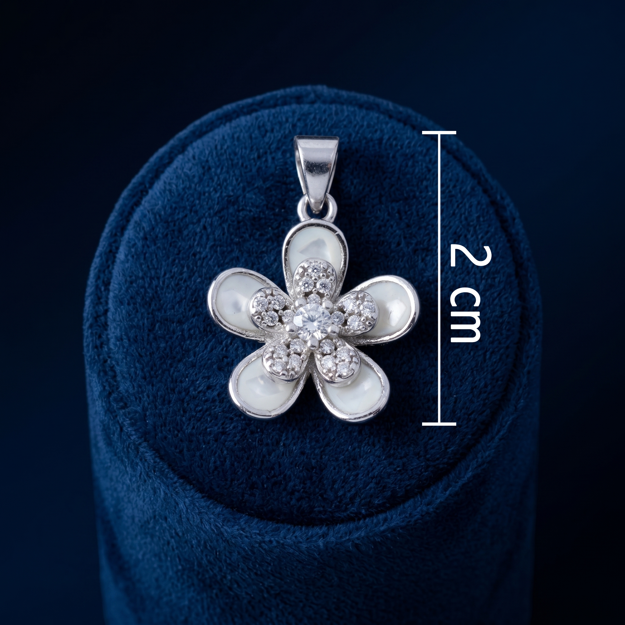 White Enamel and Cubic Zirconia Flower Pendant in Silver Finish Ivanah Silver
