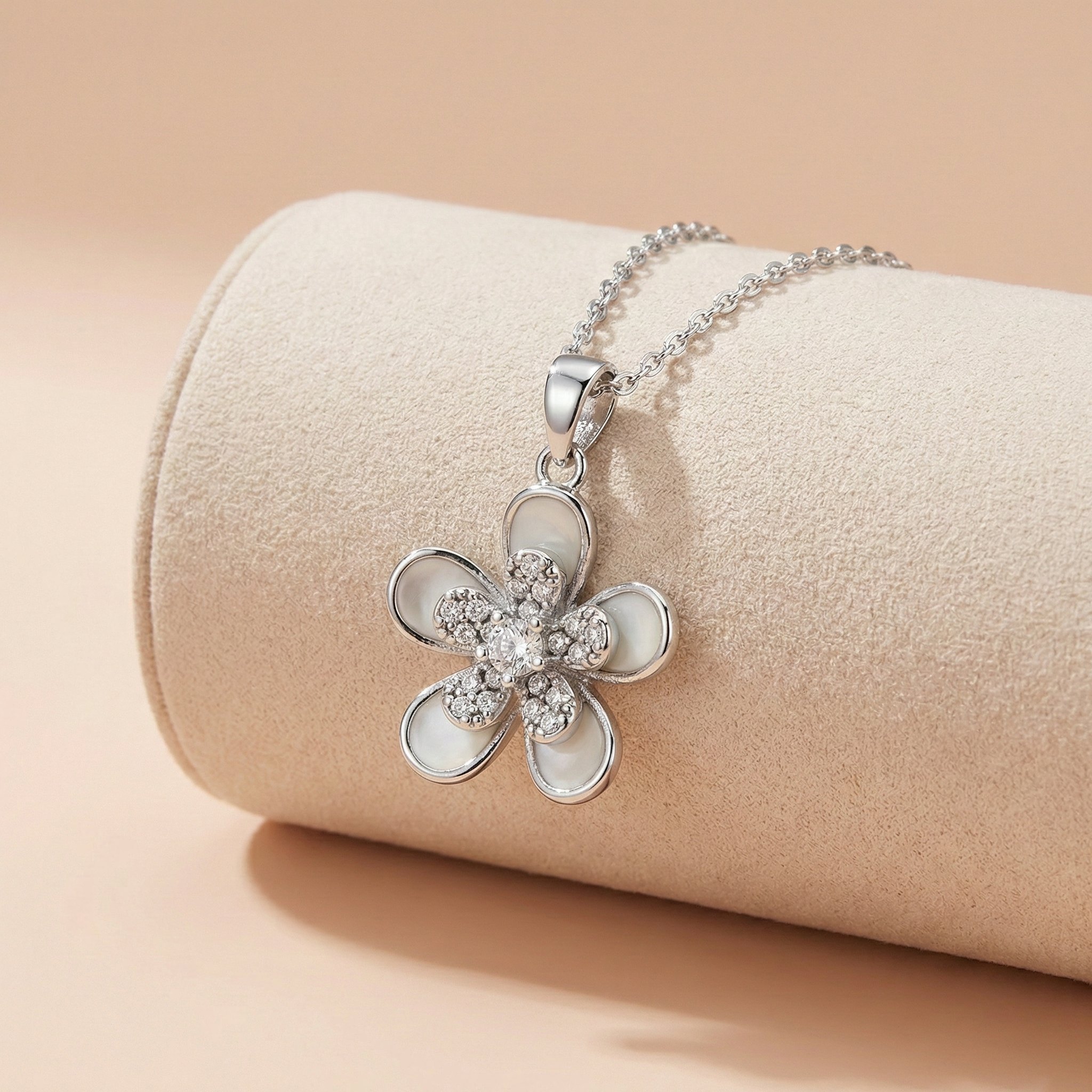 Blooming Grace" Necklace – 92.5 Silver Flower Pendant with White Inlay Ivanah Silver