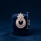 Rose Gold Crescent Floral Pendant with Baguette and Pavé Crystals Ivanah Silver